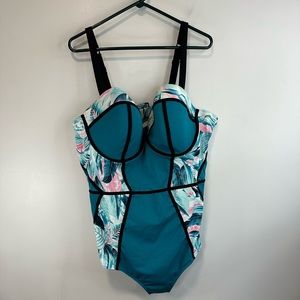 Torrid Teal and Black One-Piece Swimsuit